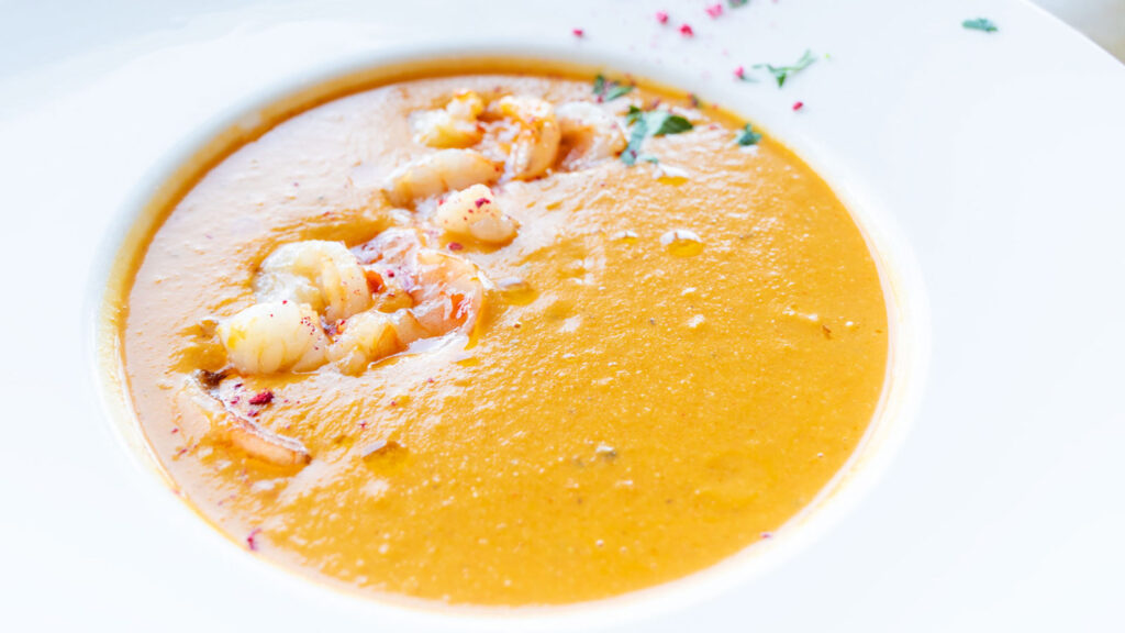 Lentil soup with prawns